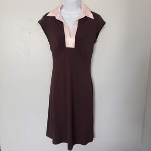 Rampage Clothing Co. Medium Brown Short Sleeve Dress Satin V-neck Collar Y2K